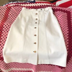 Vintage skirt white blue thread gold buttons Small